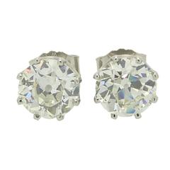 Antique 2.82 Carats Diamonds Platinum Stud Earrings