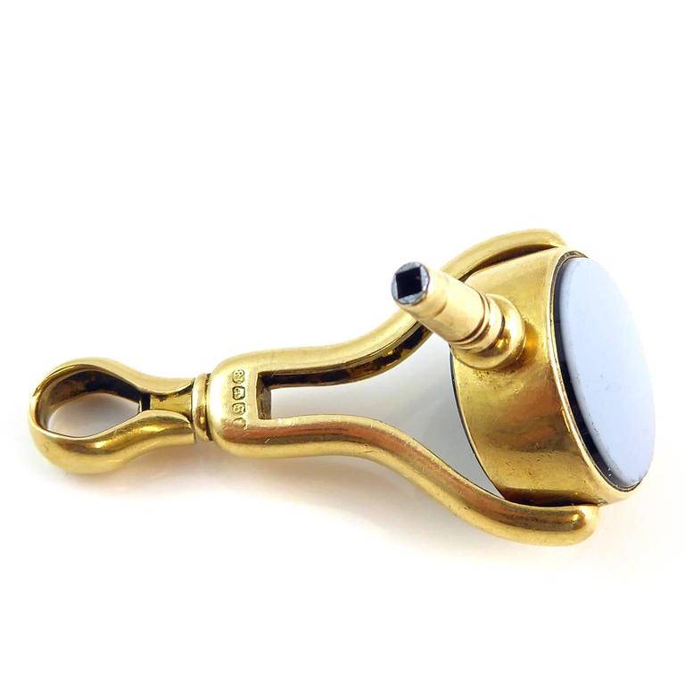 Victorian Pocket Watch Key Fob, Sardonyx, Bloodstone, London 1873, 18