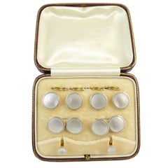 Art Deco Cufflinks, Tuxedo Shirt Buttons, Collar Studs, Platinum Mother-of-Pearl