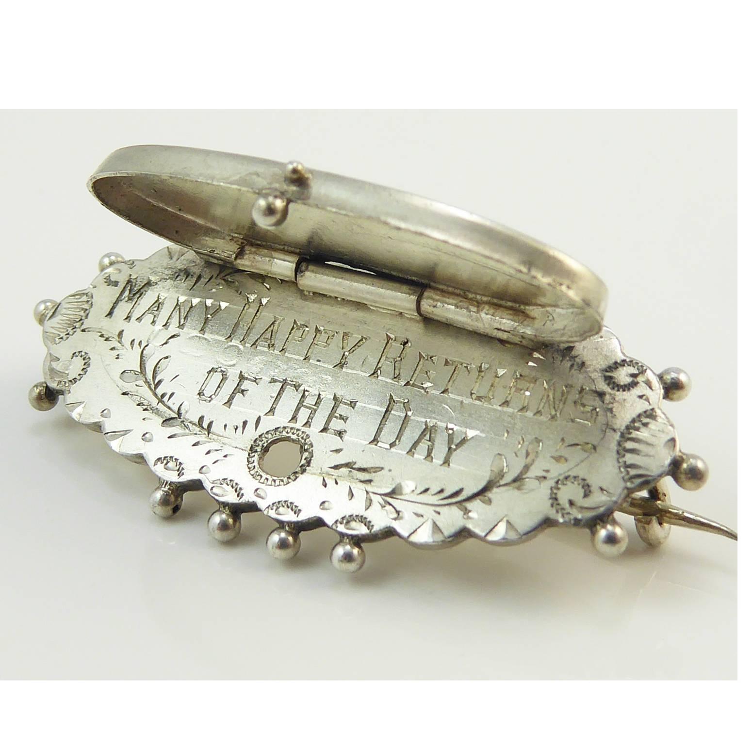 Victorian Silver Locket Brooch with Secret Message, Birmingham, 1910 2