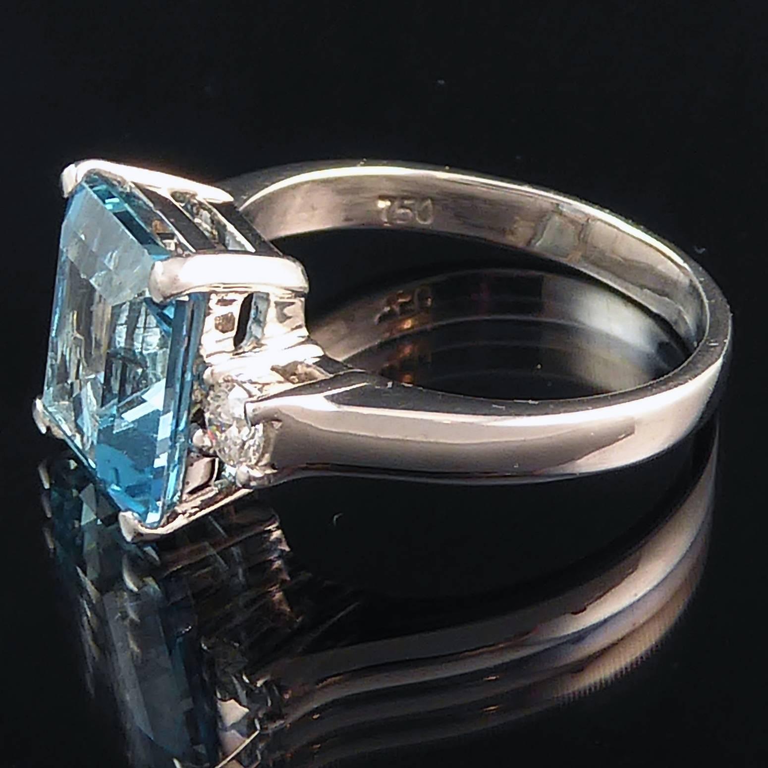 Emerald Cut Aquamarine Engagement Ring 3.0 Carat, 0.22 Carat Diamond Accents 2