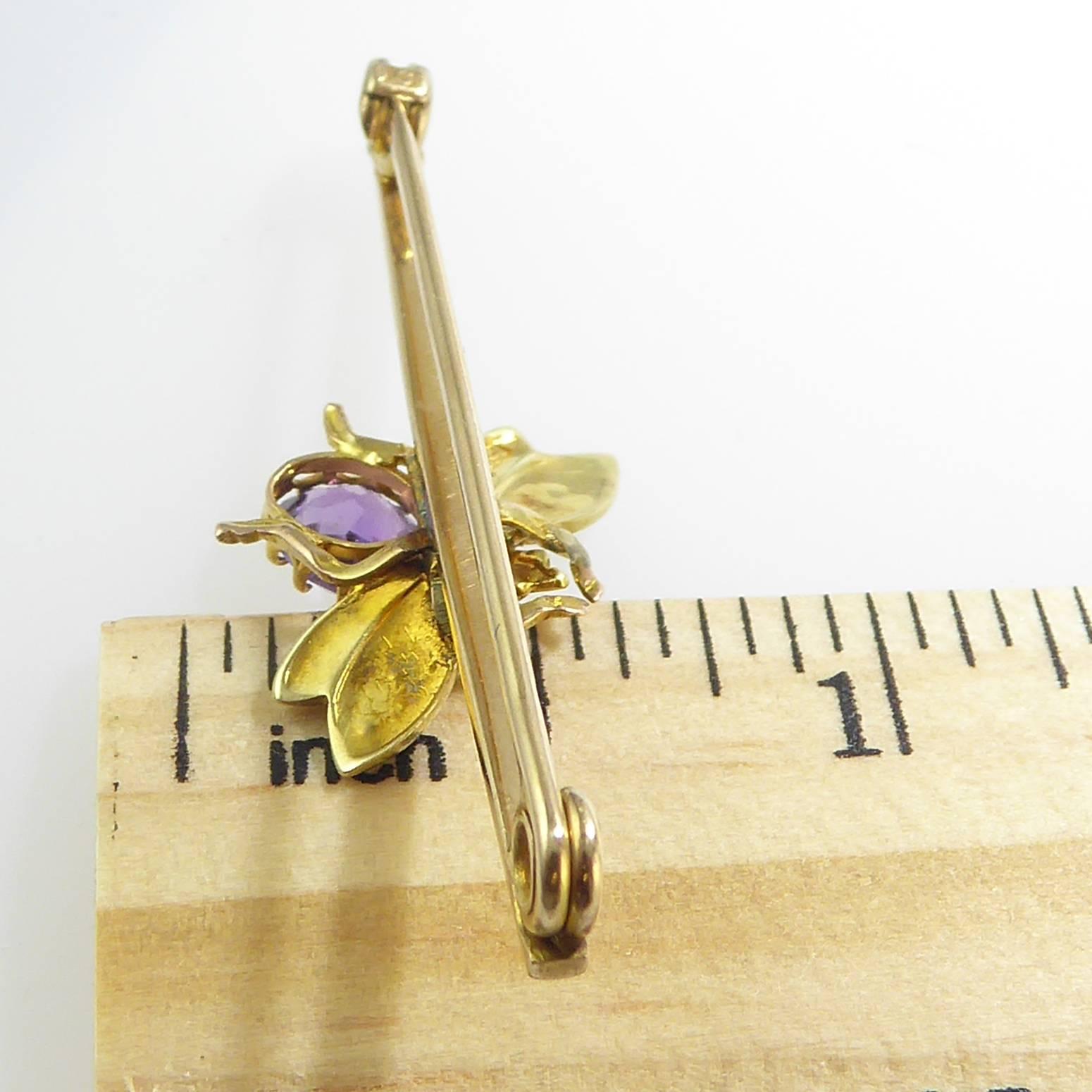 Women's Antique Victorian Amethyst and Pearl Bee Brooch, 15 Carat Gold Bar