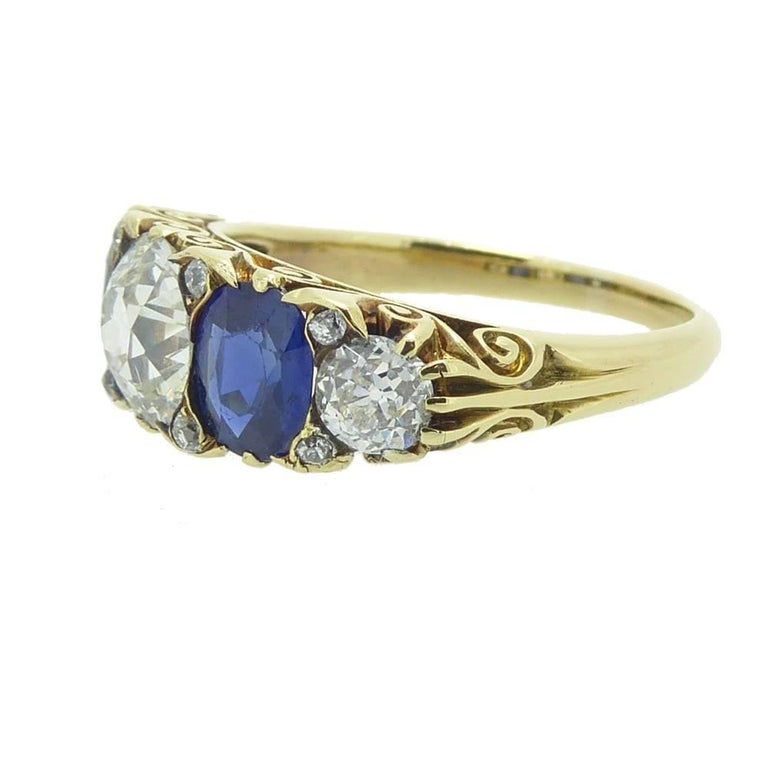 Victorian Style Sapphire and Diamond Ring Old Cut Victorian Style Sapphire and Diamond Ring Old Cut