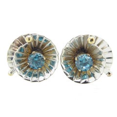 Vintage 1950s Blue Zircon and White Gold Earrings