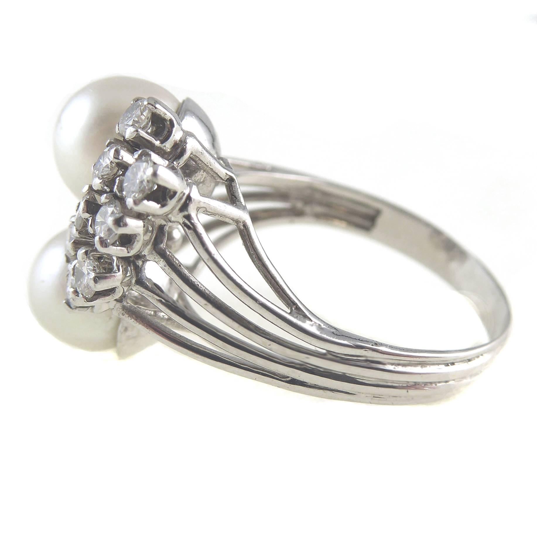 Women's Vintage Diamond and Pearl Cocktail Cluster Ring in 18 Carat White Gold