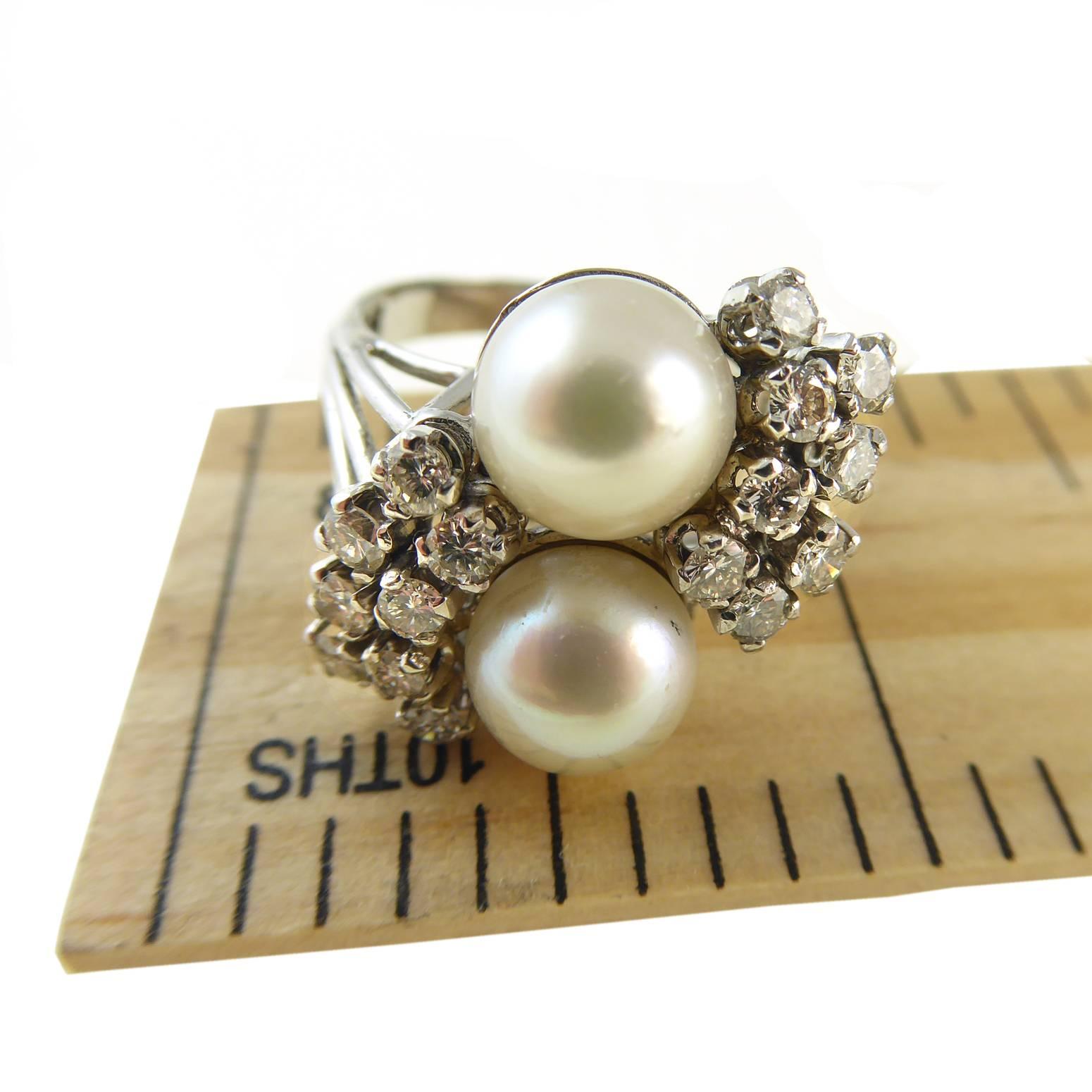 Vintage Diamond and Pearl Cocktail Cluster Ring in 18 Carat White Gold 1