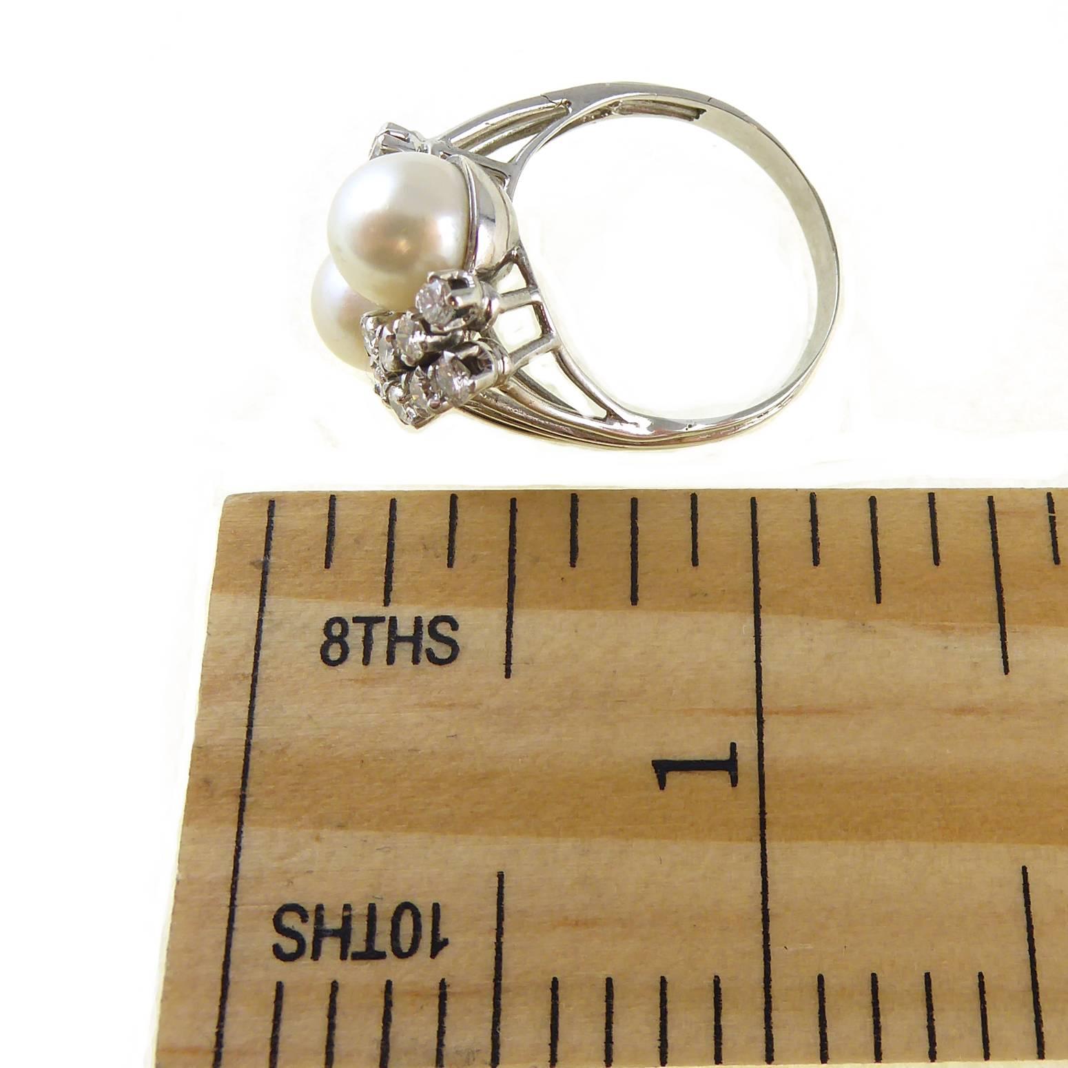 Vintage Diamond and Pearl Cocktail Cluster Ring in 18 Carat White Gold 2