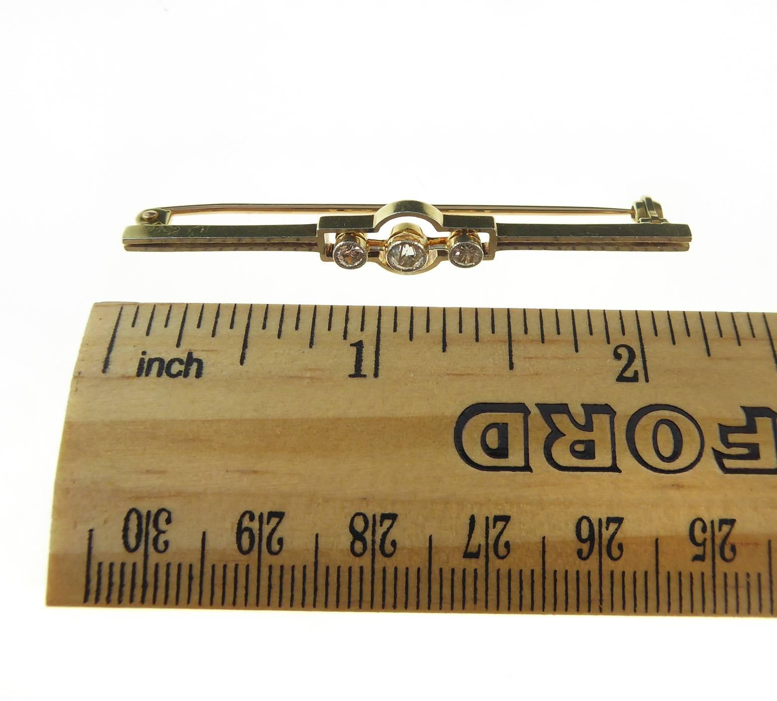 Art Deco Diamond Three-Stone Brooch, 0.41 Carat Approximate 2