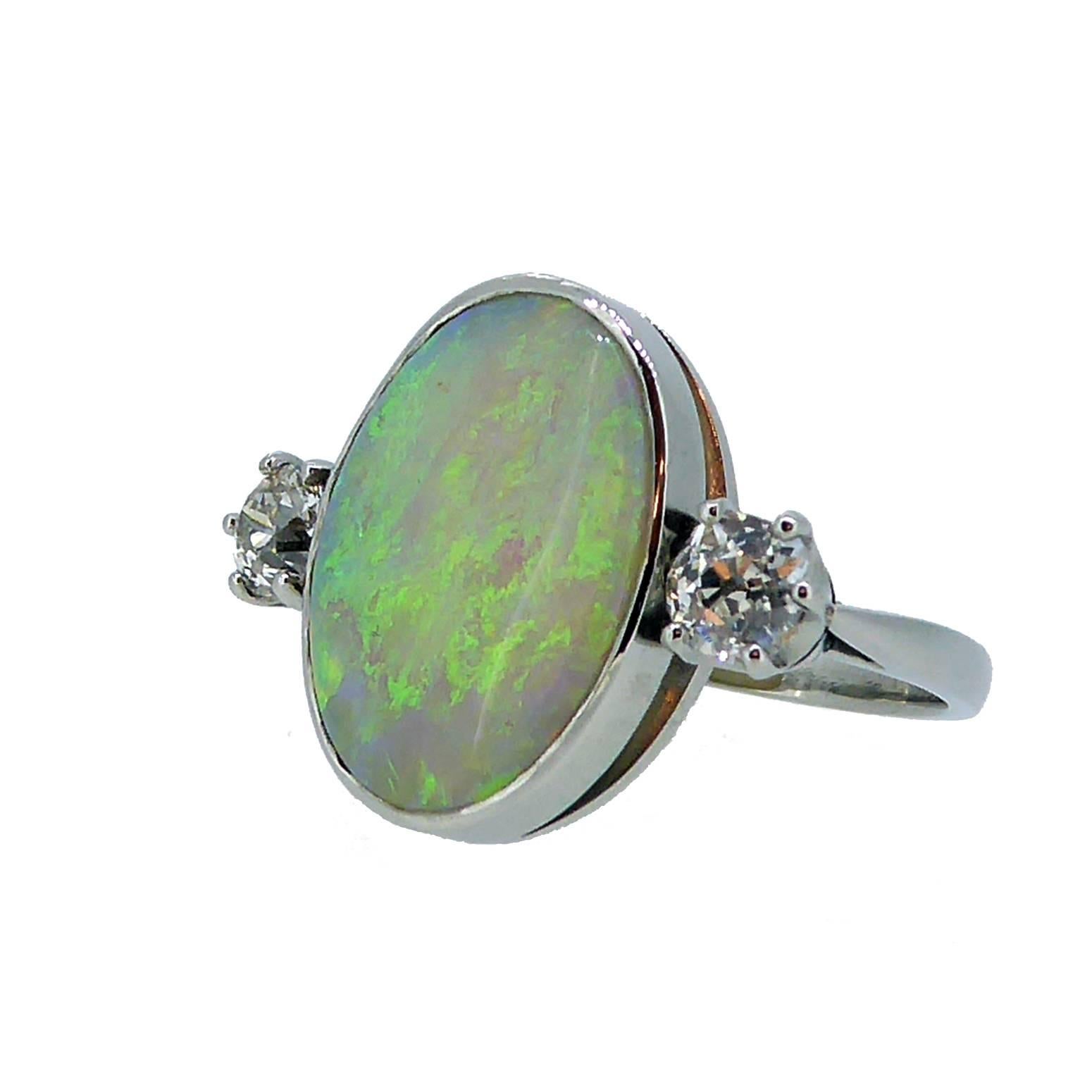 2.47 Carat Art Deco Style Opal and Diamond Ring In New Condition In Yorkshire, West Yorkshire