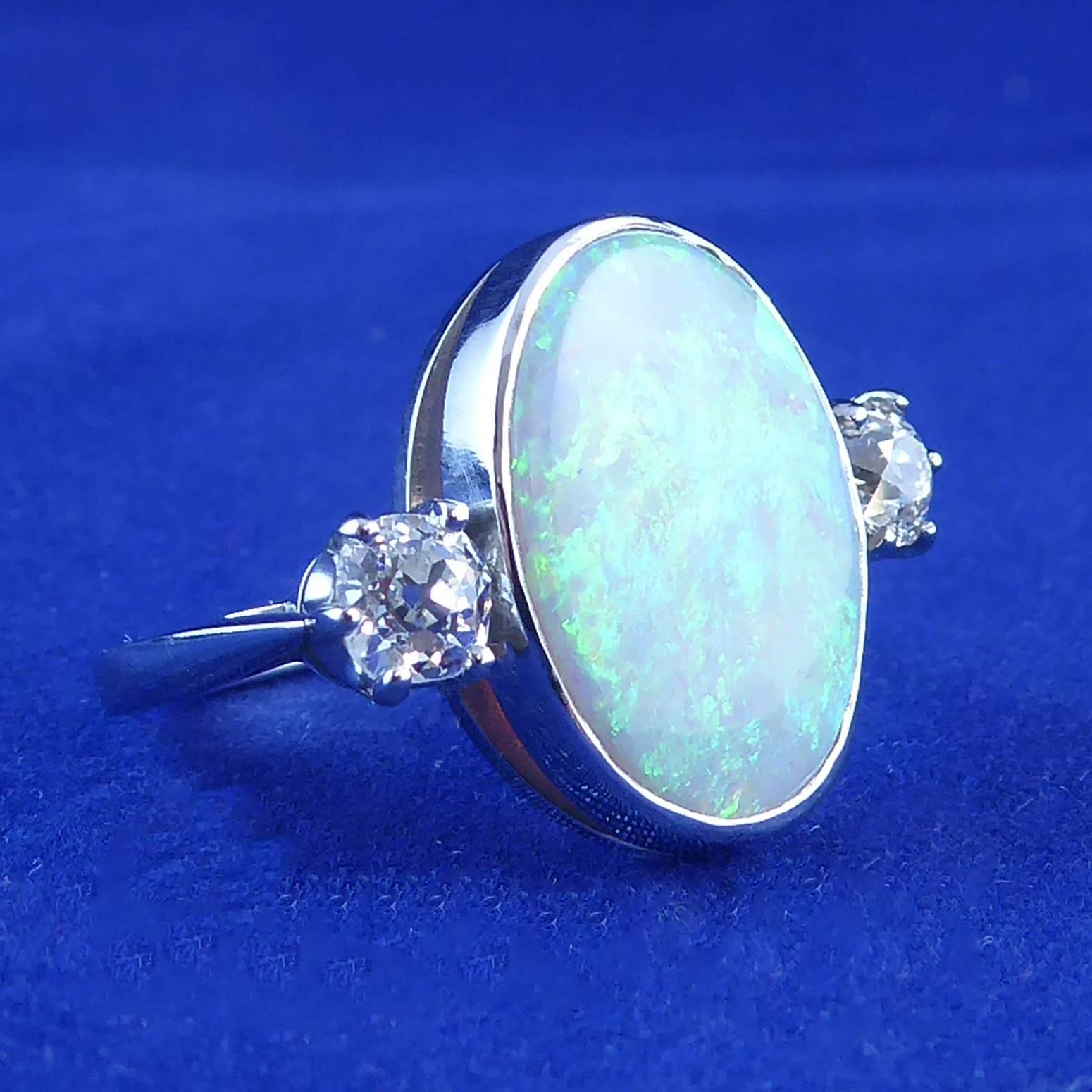 2.47 Carat Art Deco Style Opal and Diamond Ring 1