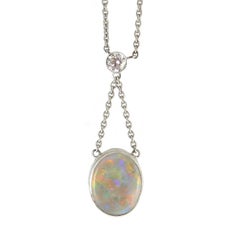 Pre-Owned Antique Style Necklace, Cabochon Opal 1.0 Carat and Diamond