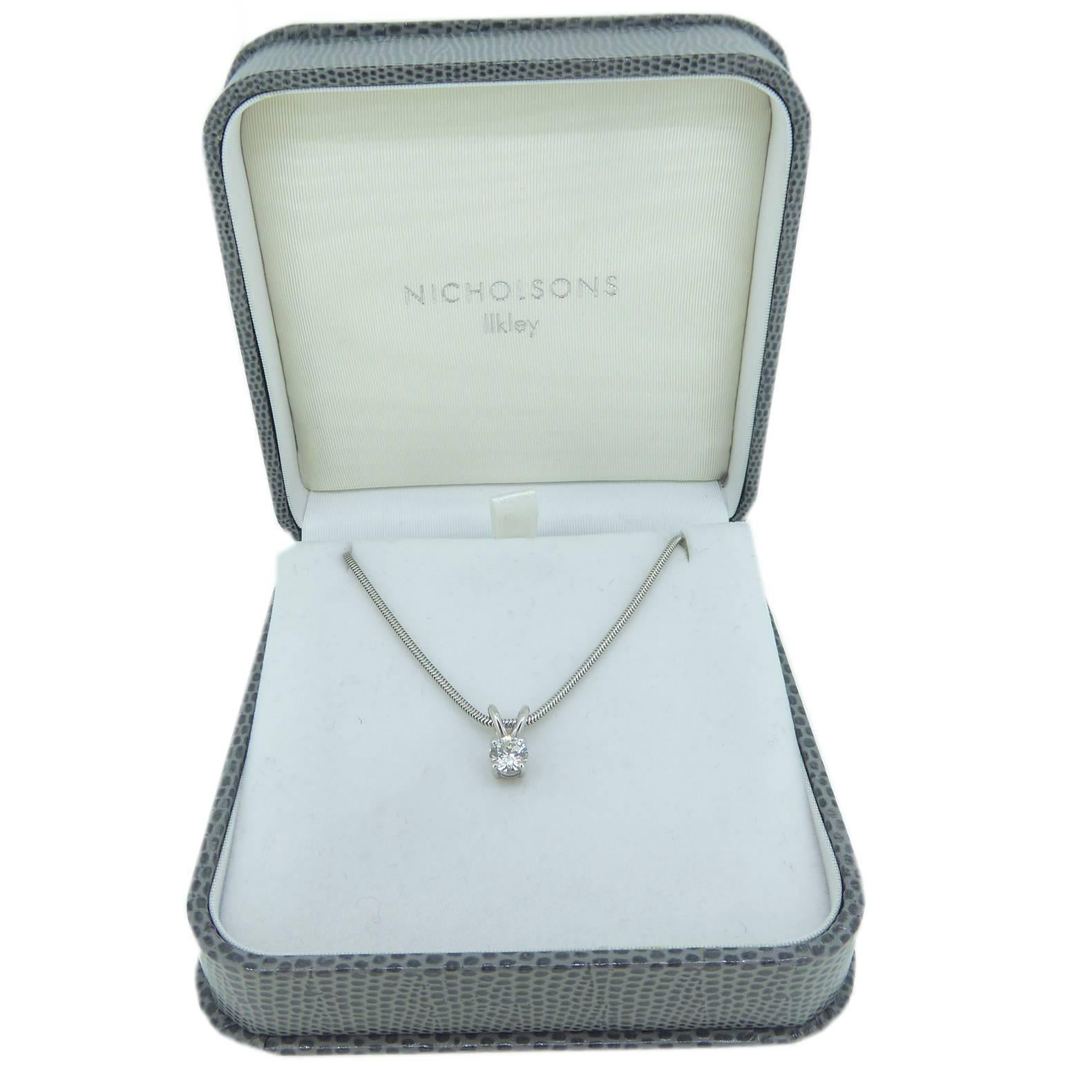 Contemporary Vintage 0.65 Carat Diamond Solitaire Necklace with 18 Carat White Gold Chain