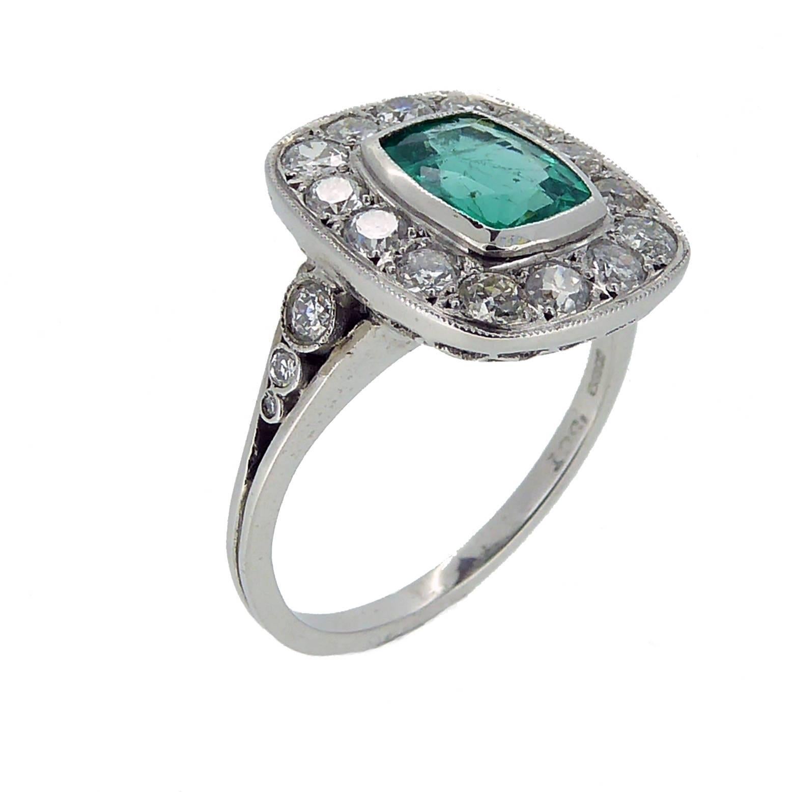 Art Deco Style Emerald and Diamond Ring, 1.04 Carat Emerald, Pre-Owned 1