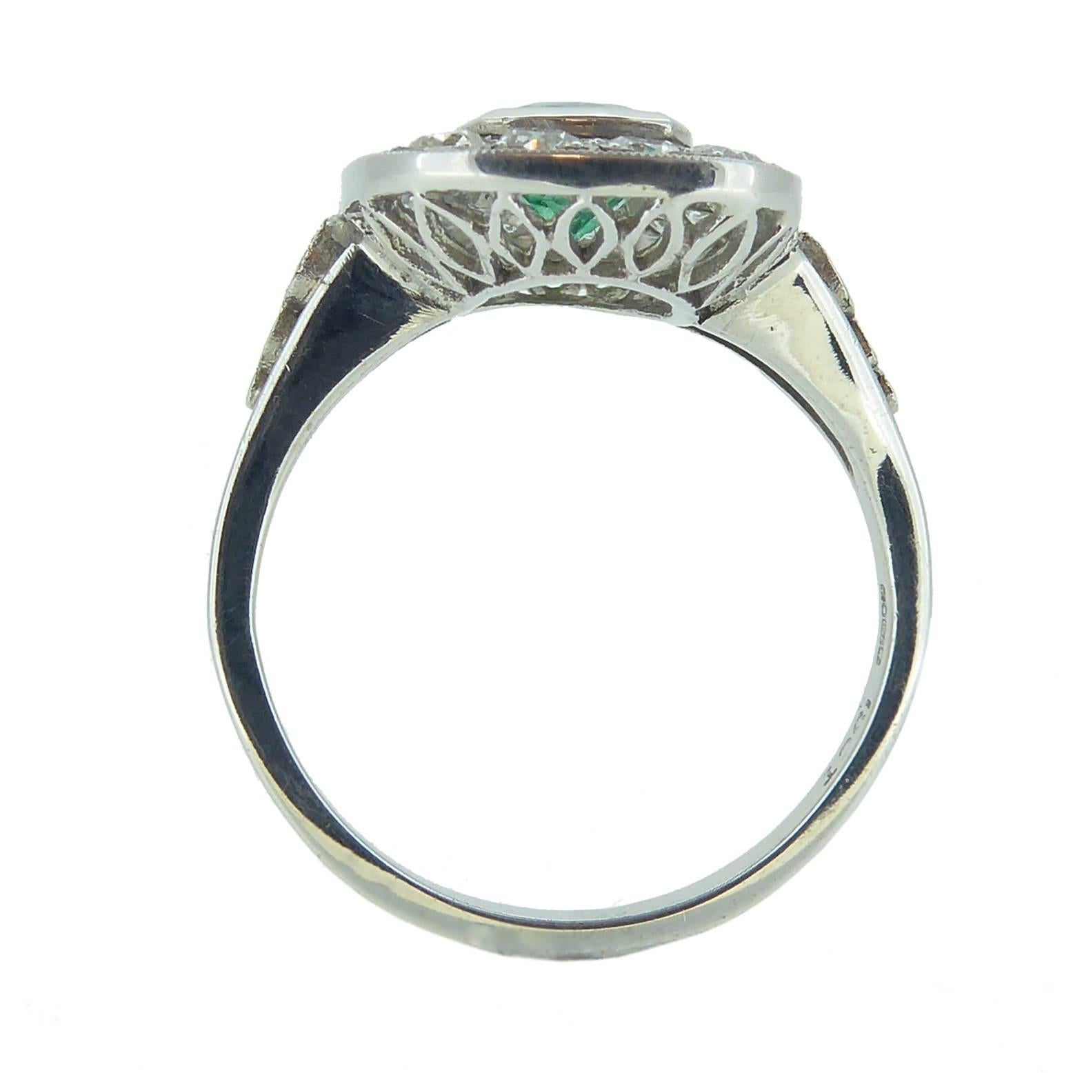 Art Deco Style Emerald and Diamond Ring, 1.04 Carat Emerald, Pre-Owned 2