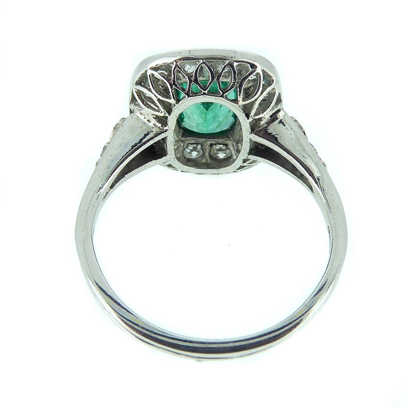 Art Deco Style Emerald and Diamond Ring, 1.04 Carat Emerald, Pre-Owned 3