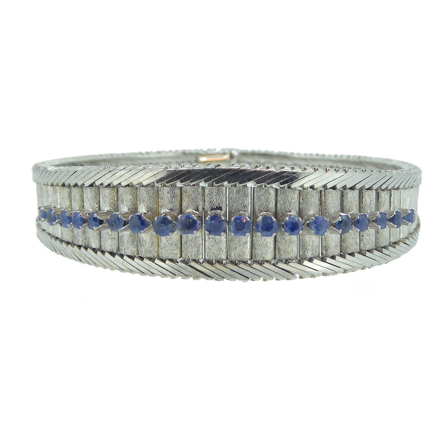 1970s Vintage Sapphire Bracelet, 18 Carat White Gold 