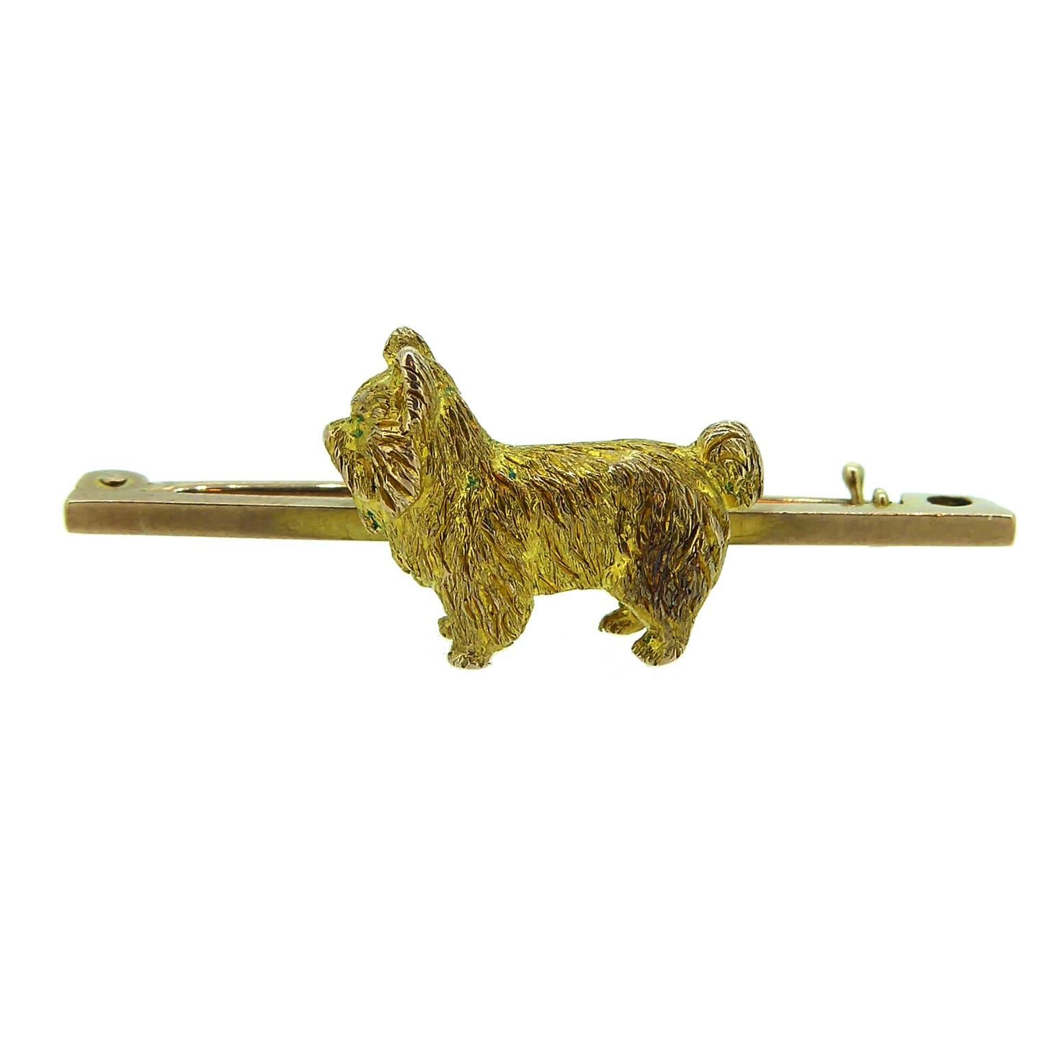 Art Deco 1930s Terrier Dog Brooch in 9 Carat Yellow Gold