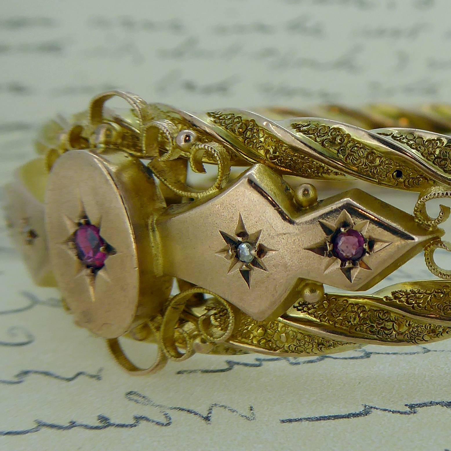 Victorian Ruby and Diamond Bangle in 9 Carat Gold 1