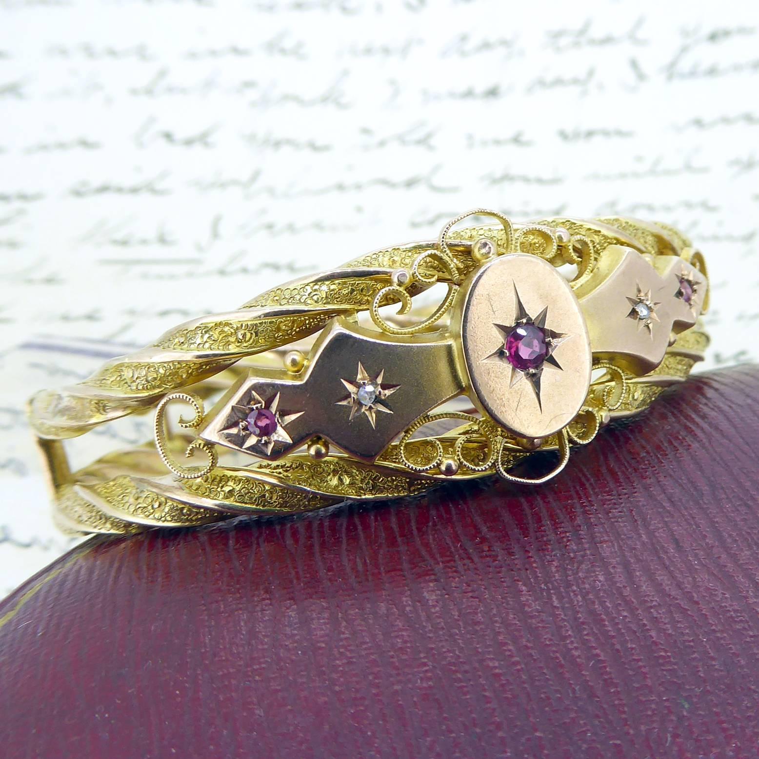 Women's Victorian Ruby and Diamond Bangle in 9 Carat Gold