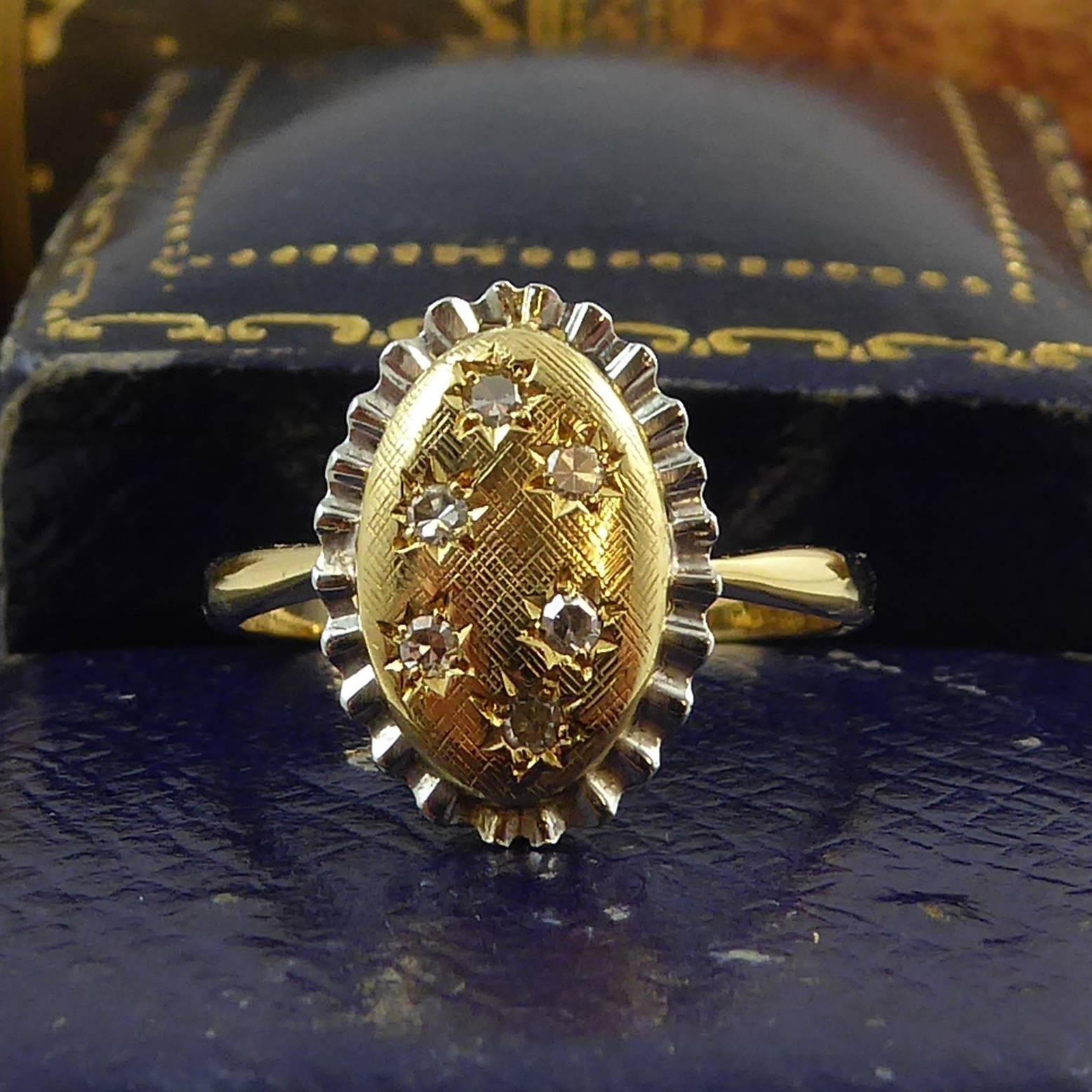 Women's Vintage Diamond Cluster Ring, 18 Carat Yellow and White Gold, 1980s Style