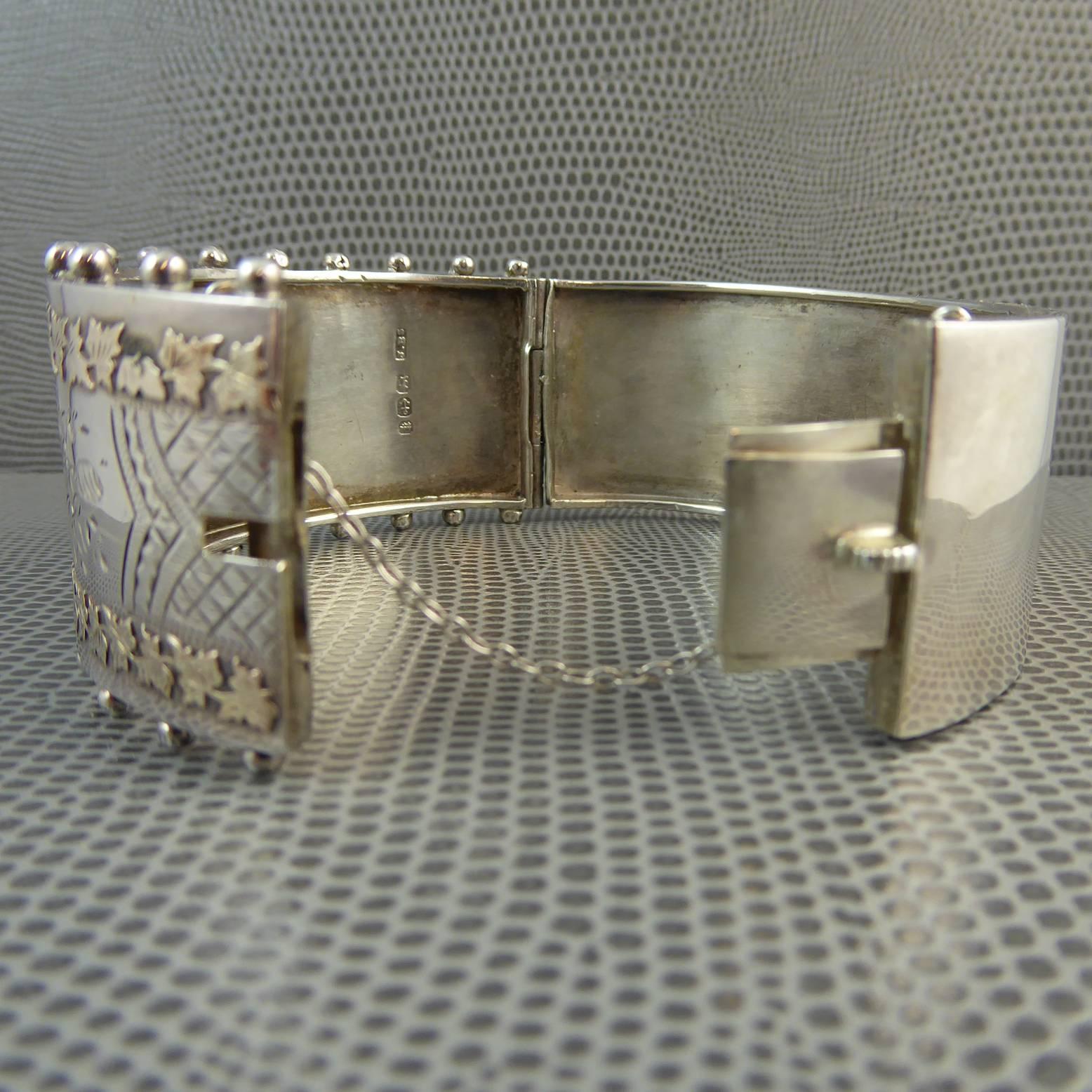 Antique Victorian Silver and Gold Bangle, Floral Decoration, Hallmarked 1884 1