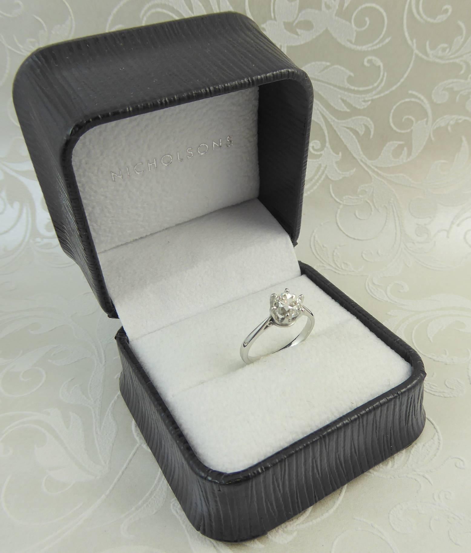 Oval Cut Vintage 1.02 Carat Old European Cut Diamond Solitaire Engagement Ring, Platinum