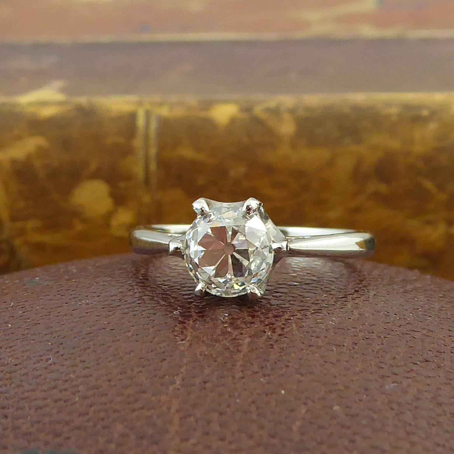 Vintage 1.02 Carat Old European Cut Diamond Solitaire Engagement Ring, Platinum 1