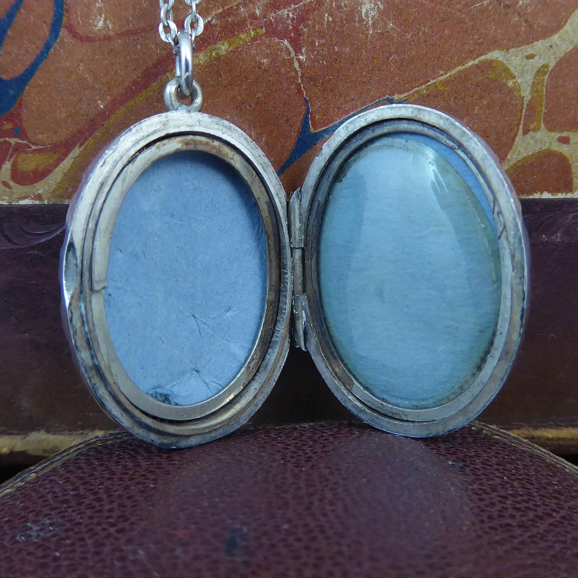 Antique Silver Locket, Silver Chain, circa Edwardian, Hand and Machine Engraved 1