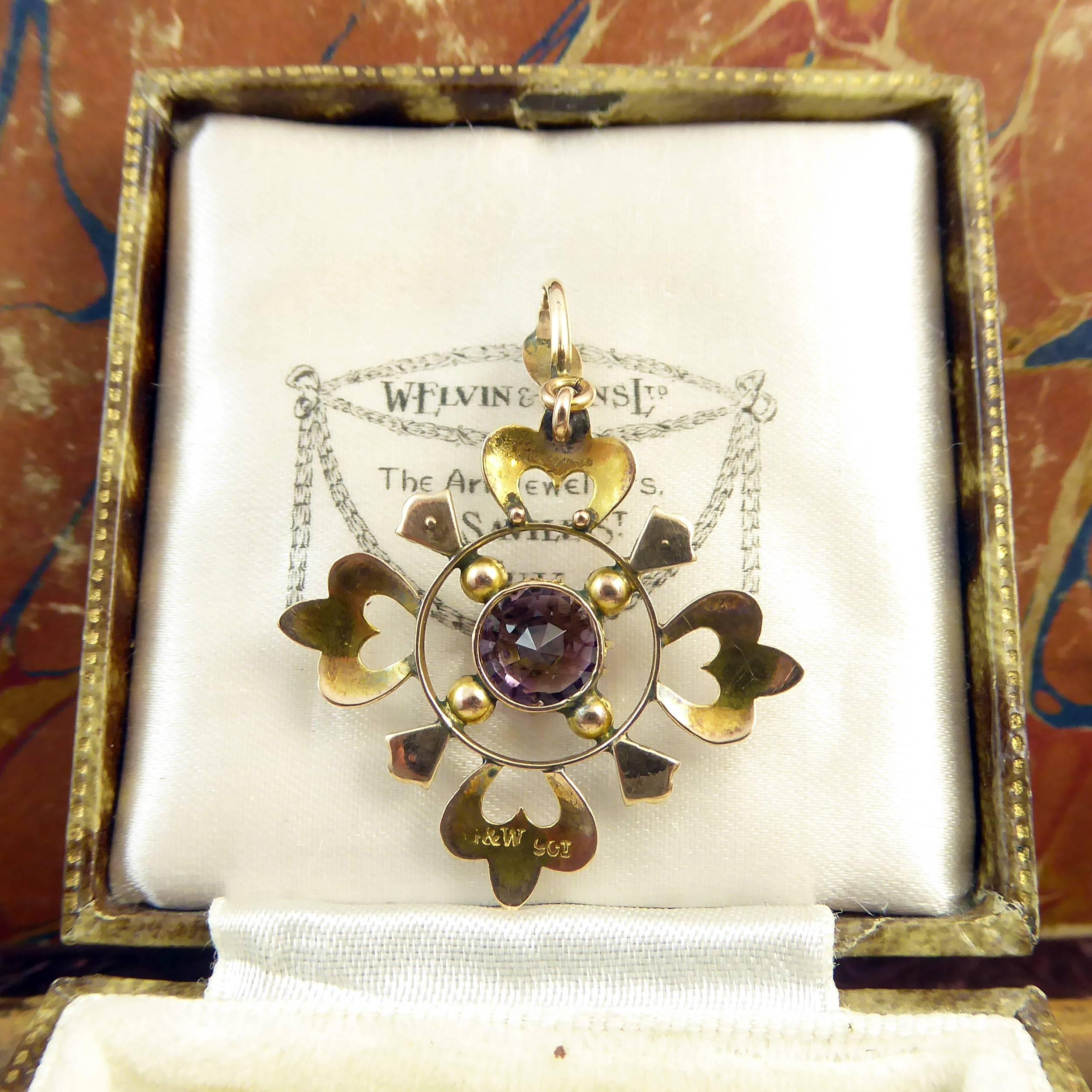Round Cut Antique Late Victorian Amethyst and Pearl Pendant, circa 1890s