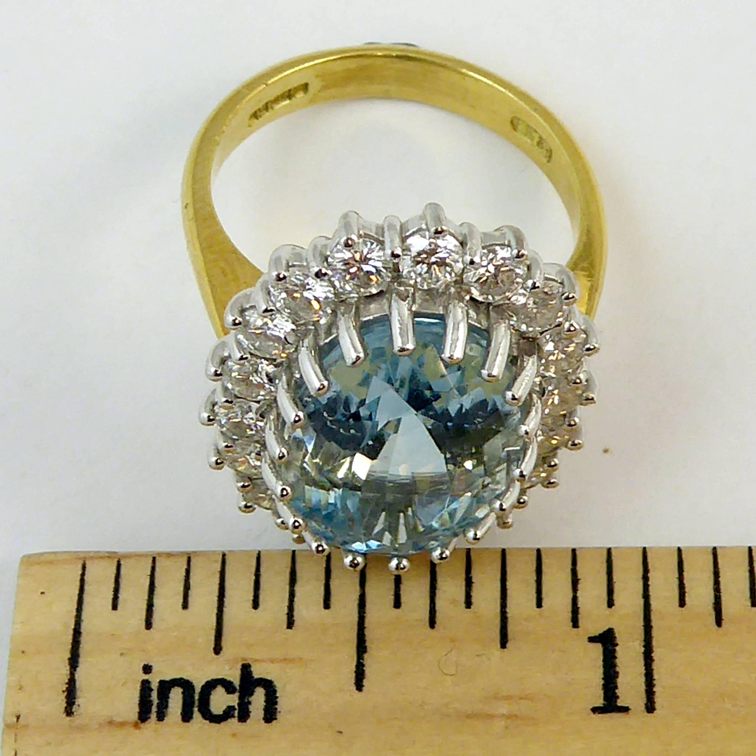 8.91 Carat Blue Topaz and Diamond Cluster Ring, 18 Carat Gold, London, 2005 3