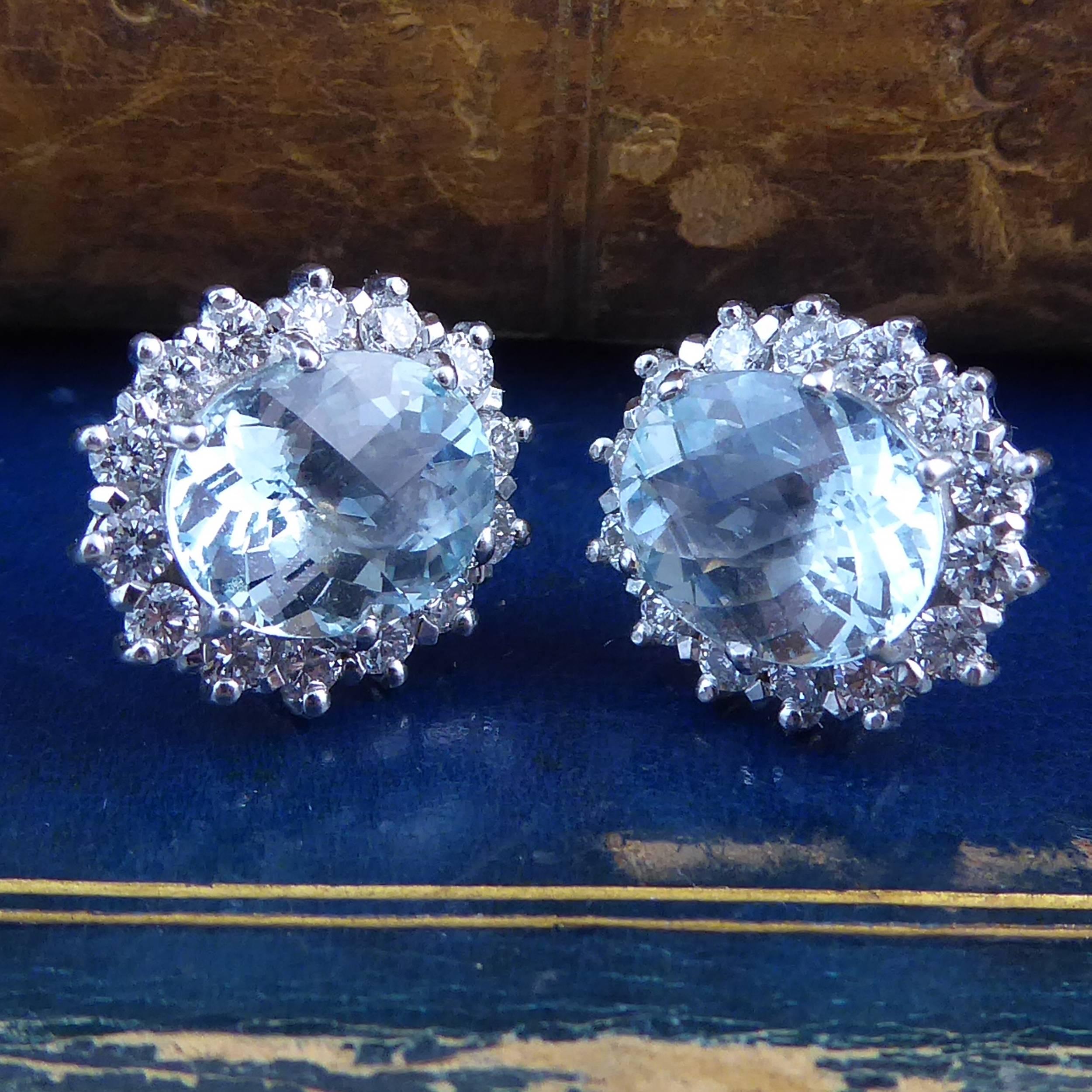 Vintage 4.60 Carat Aquamarine and Diamond Cluster Earrings, London, 1984 1