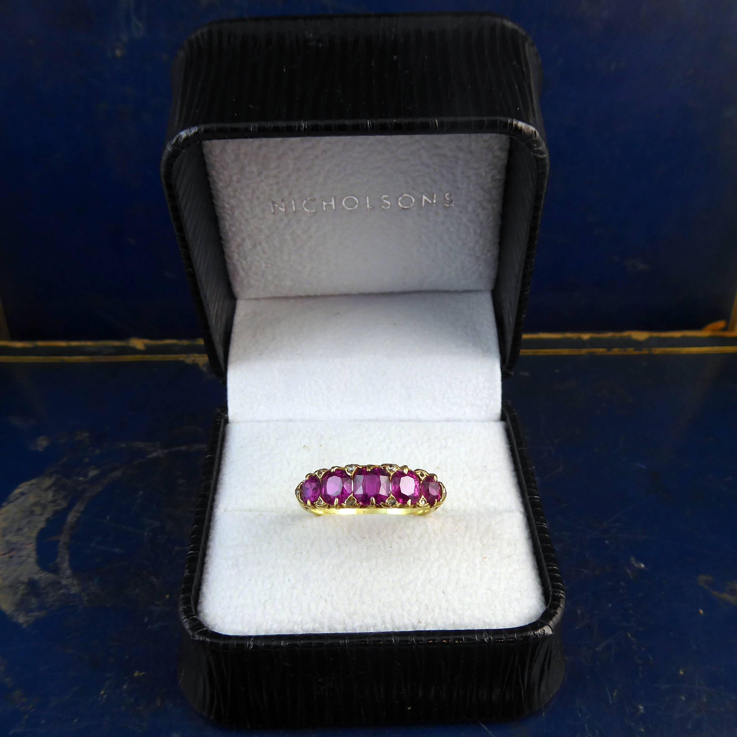 Victorian 2.95 Carat Cushion Cut Ruby and Rose Cut Diamond Ring 4