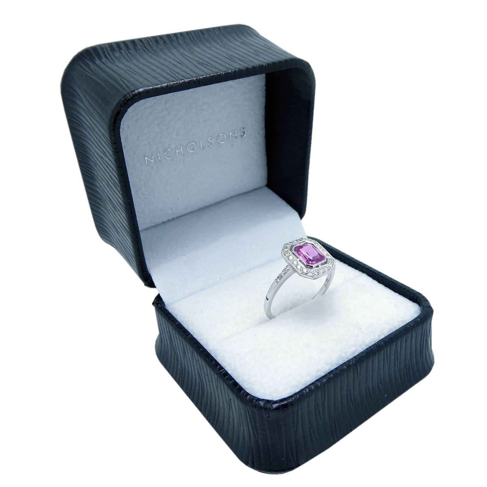 1.05 Carat Pink Sapphire and Diamond Vintage Cluster Ring, 18 Carat White Gold 2