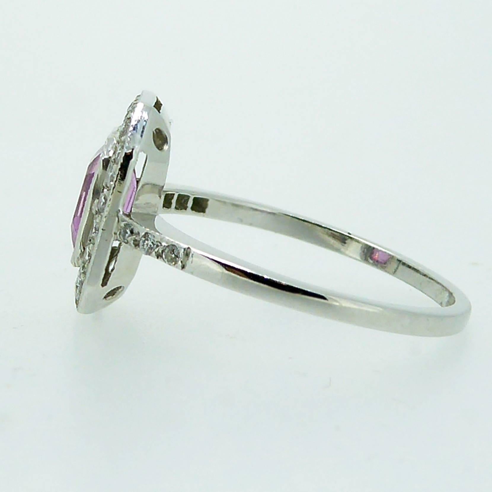 1.05 Carat Pink Sapphire and Diamond Vintage Cluster Ring, 18 Carat White Gold 3