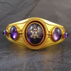 Victorian Amethyst and Diamond Bangle, circa 1880s, Etruscan Style Decoration