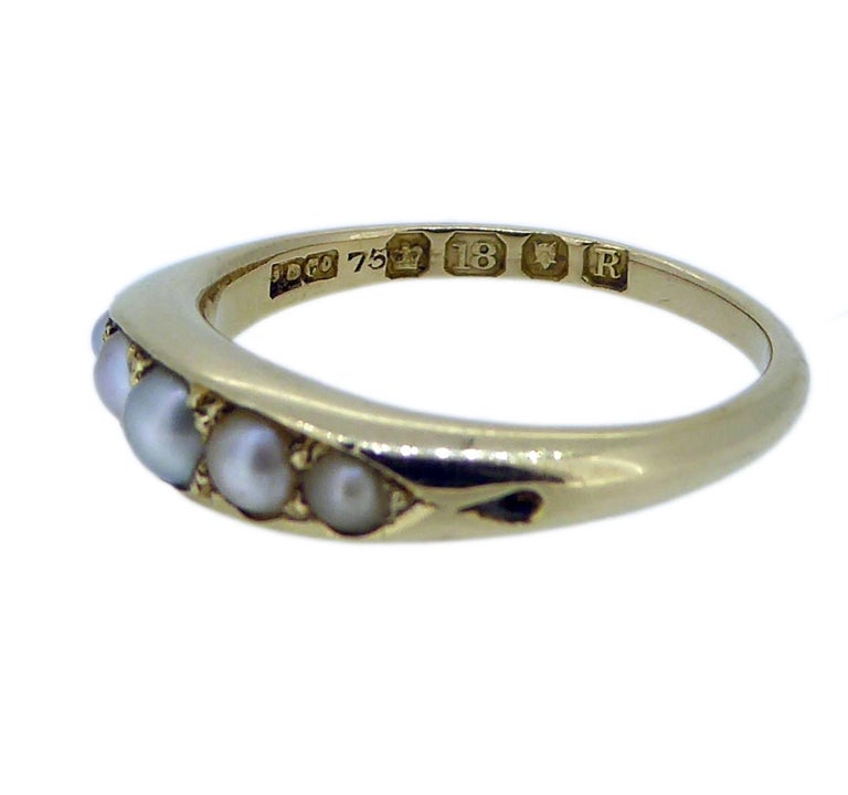 Victorian Pearl Ring Set in 18 Carat Yellow Gold, Hallmarked London