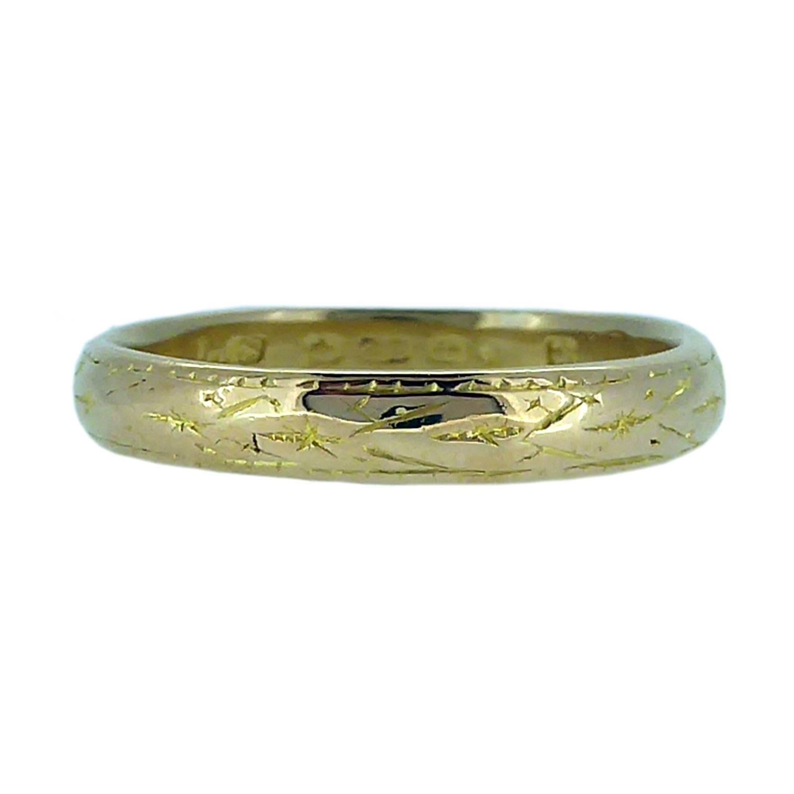 Vintage 1940s Wedding Ring, 22 Carat Gold, Hand Engraved