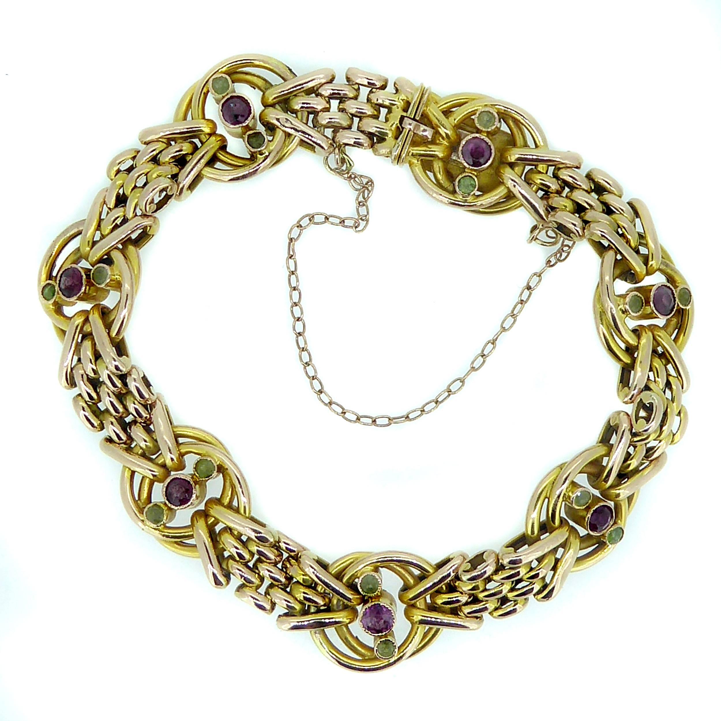 Victorian Gold Bracelet Set with Almandime Garnet and Peridot, 9ct Yellow Gold