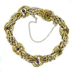 Antique Victorian Gold Bracelet Set with Almandime Garnet and Peridot, 9ct Yellow Gold
