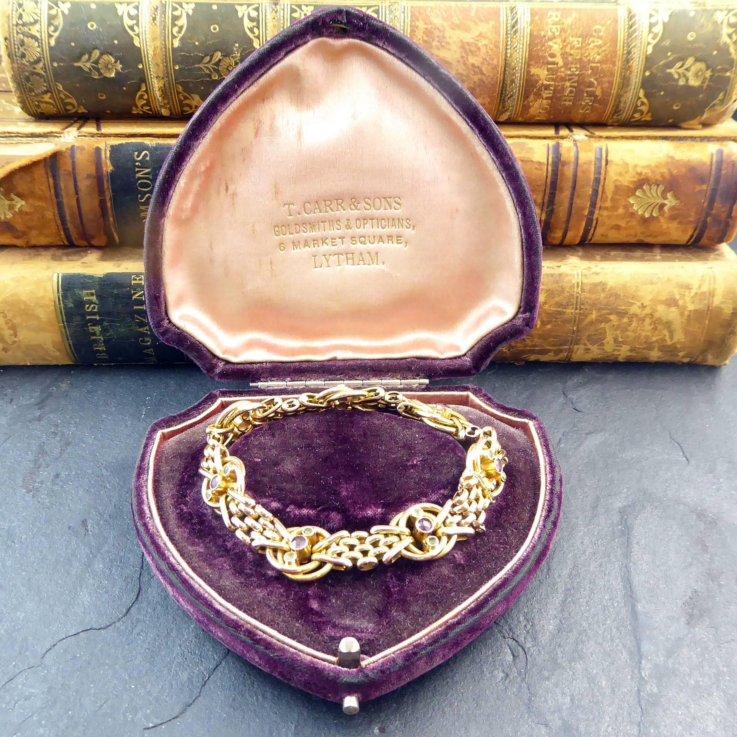 Victorian Gold Bracelet Set with Almandime Garnet and Peridot, 9ct Yellow Gold 1