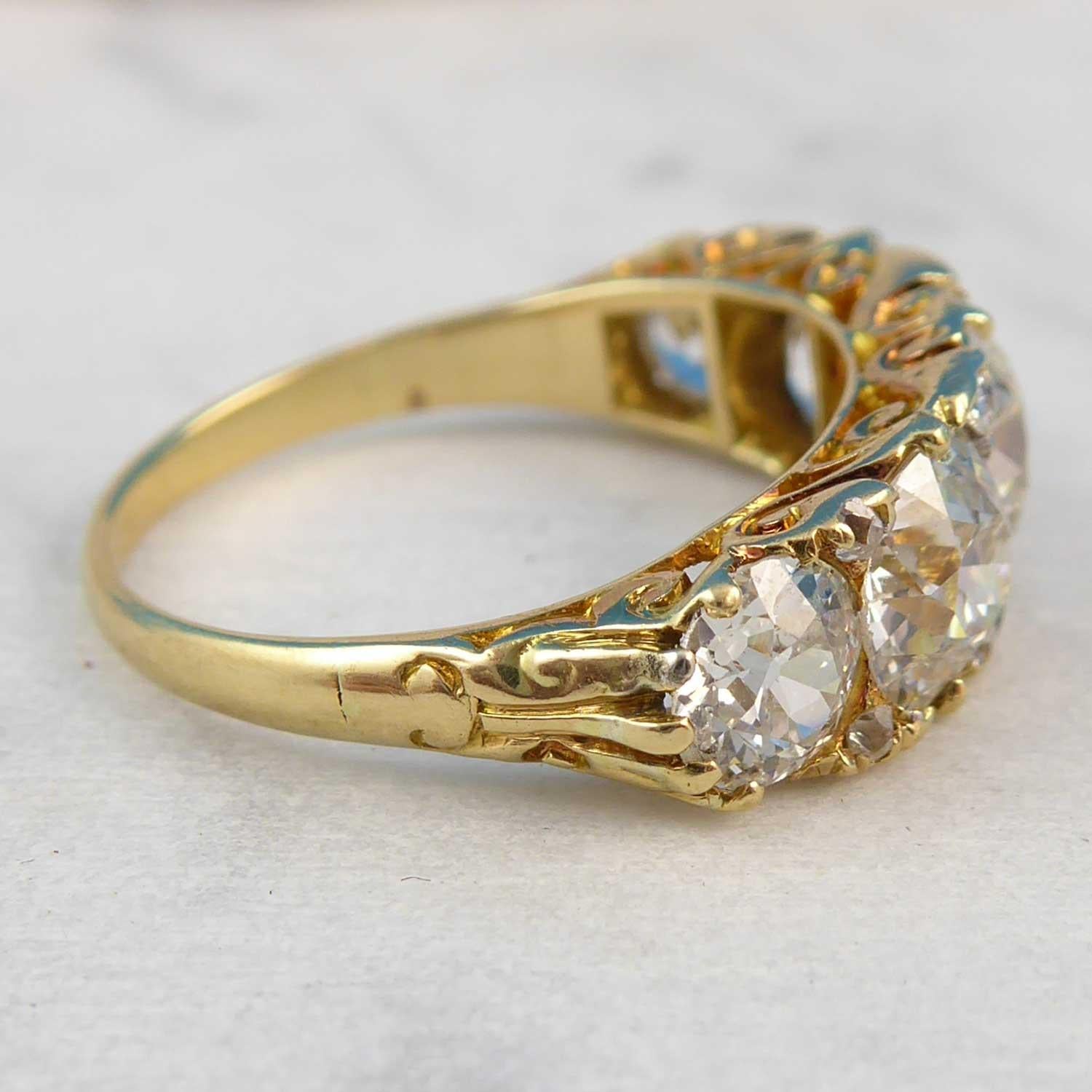 Women's Victorian 3.18 Carat Diamond Ring, Old European Cut Diamonds, circa 1890