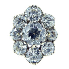 Victorian 4.17 Carat Diamond Ring, Old European Cut Oval Cluster, circa 1880s