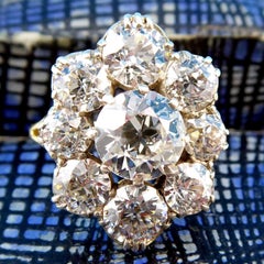 Victorian 4.17 Carat Diamond Ring, Old European Cut Oval Cluster, circa 1880s