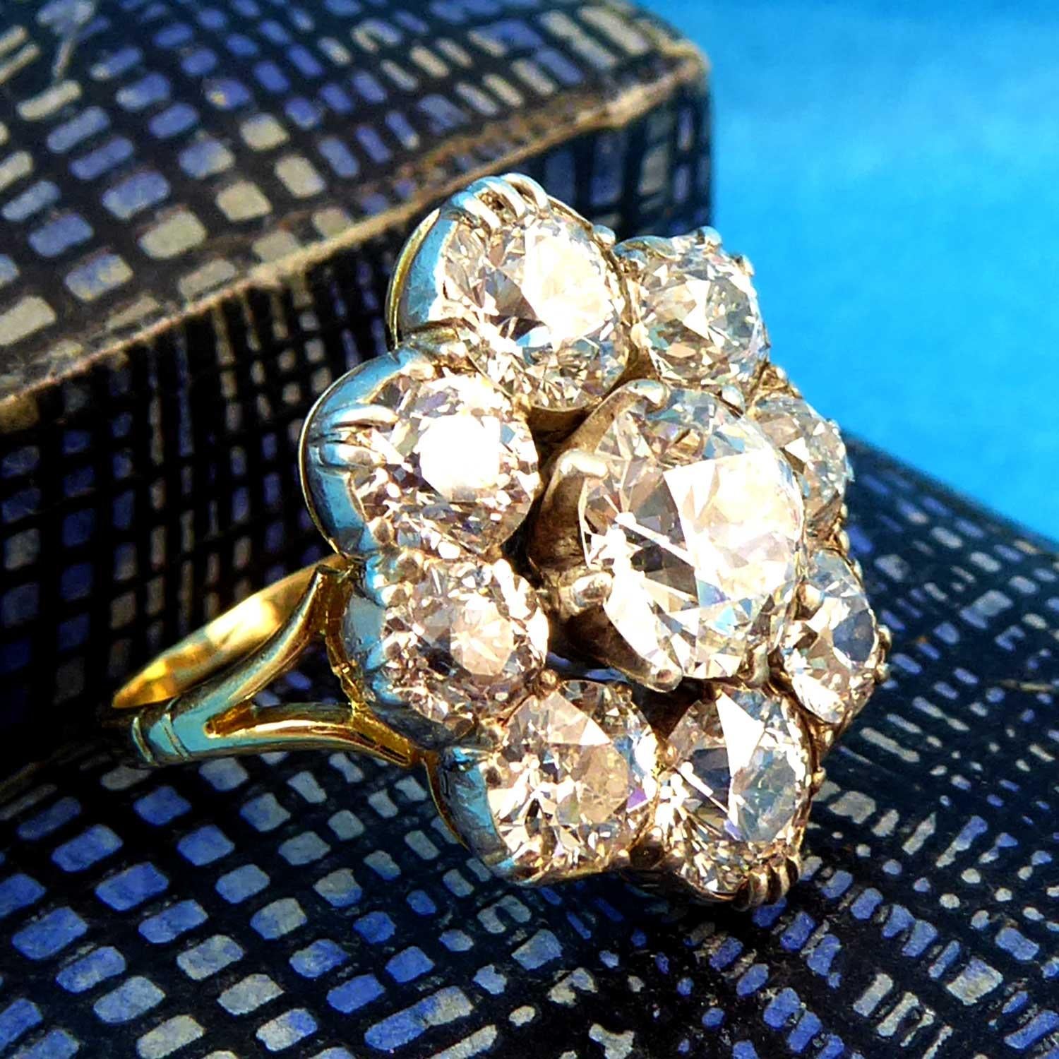 Victorian 4.17 Carat Diamond Ring, Old European Cut Oval Cluster, circa 1880s In Good Condition In Yorkshire, West Yorkshire