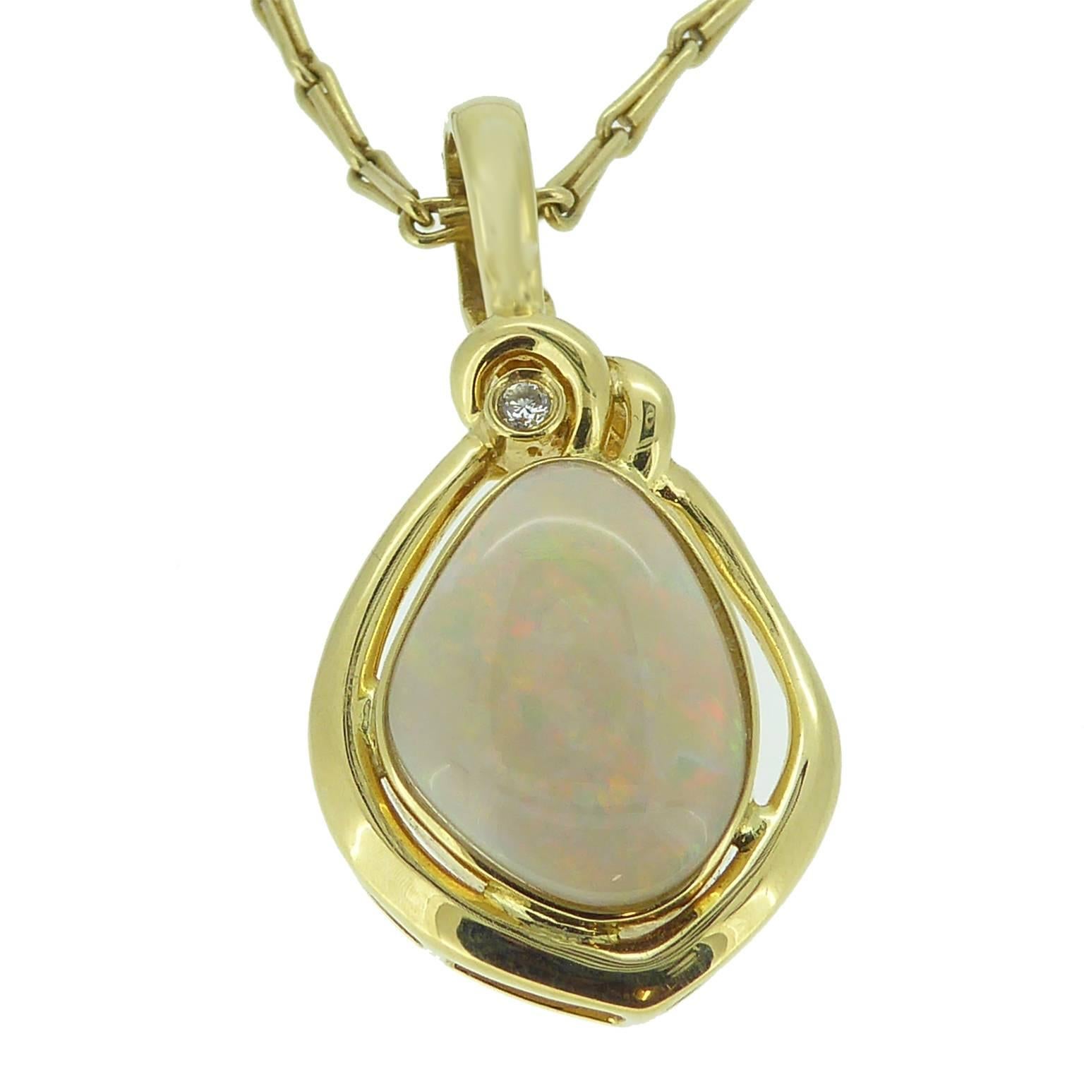 Women's Cabochon Opal Diamond Gold Pendant