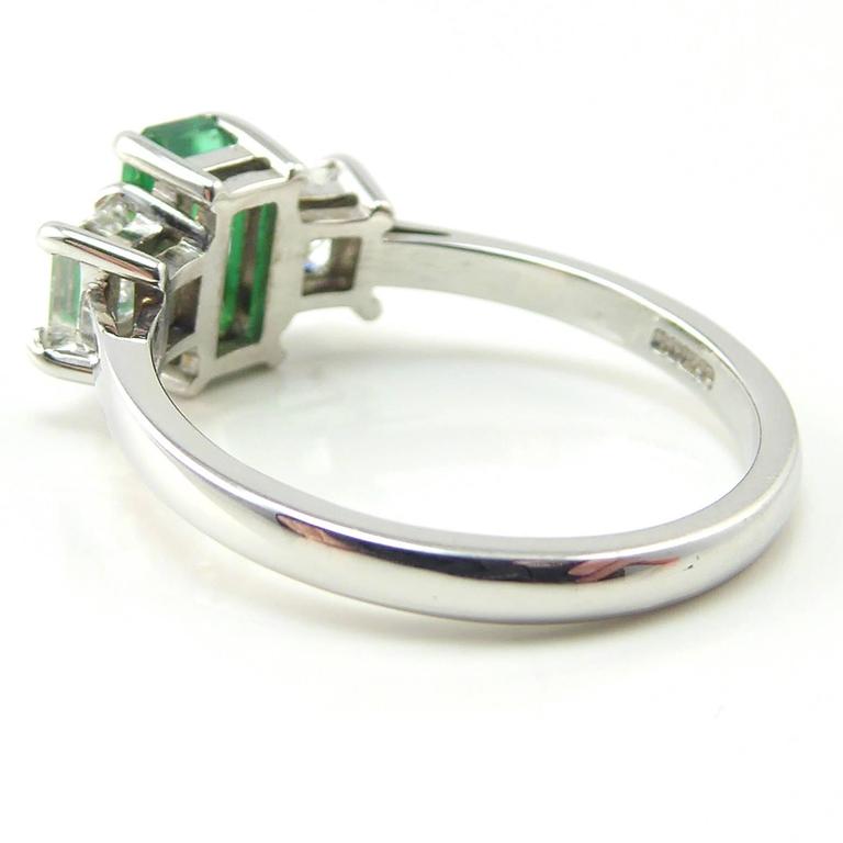 Emerald Diamond Three Stone Engagement  Ring  18 Carat 