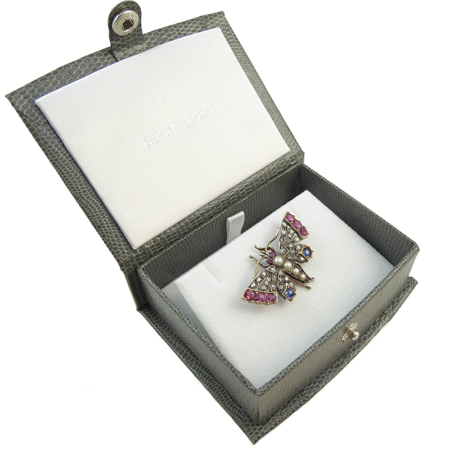Victorian Butterfly Pendant or Brooch, Diamond, Ruby and Sapphire 2