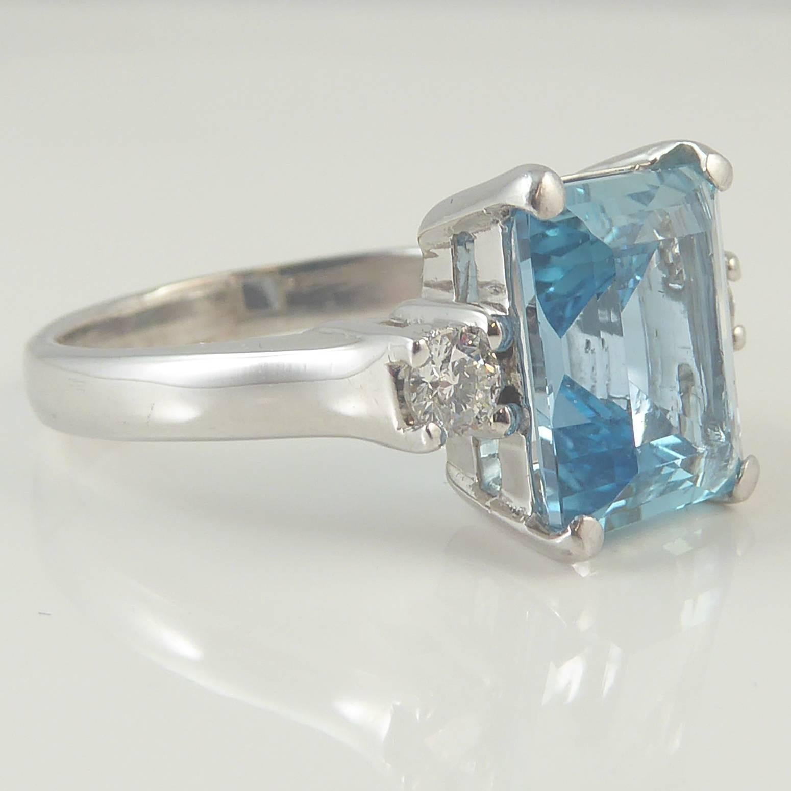 Emerald Cut Aquamarine Engagement Ring 3.0 Carat, 0.22 Carat Diamond Accents In Excellent Condition In Yorkshire, West Yorkshire