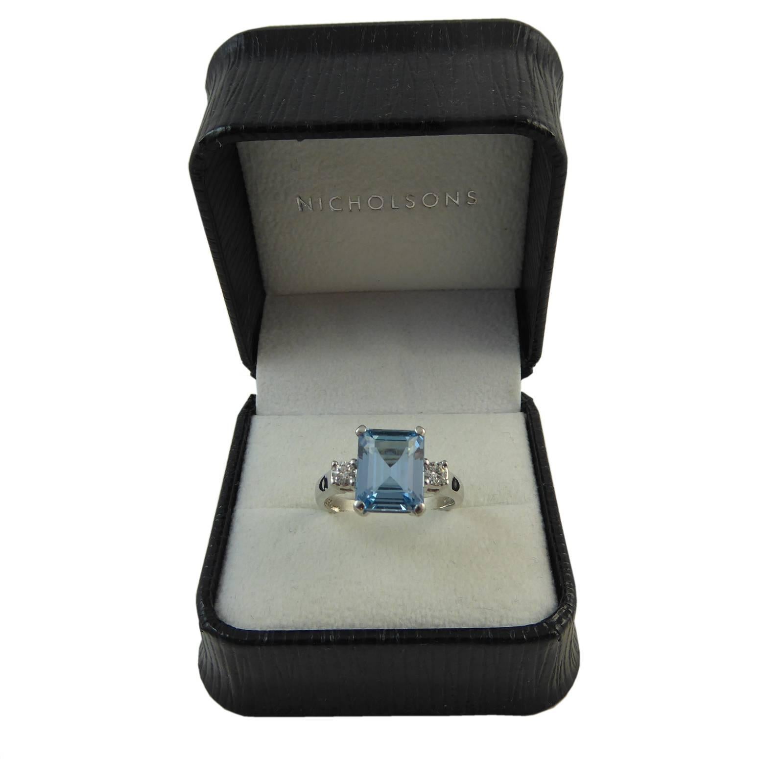 Emerald Cut Aquamarine Engagement Ring 3.0 Carat, 0.22 Carat Diamond Accents 3