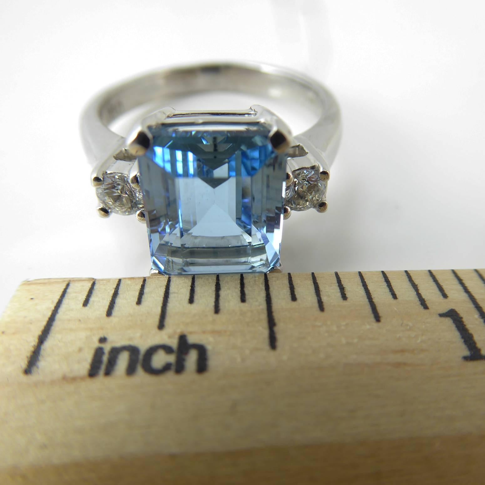 Emerald Cut Aquamarine Engagement Ring 3.0 Carat, 0.22 Carat Diamond Accents 4